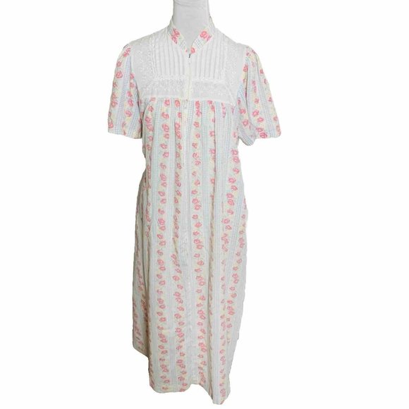 Gilligan OMalley Duster Nightgown Sz M Half Zip Short Sleeve House Dress Robe - Picture 1 of 11